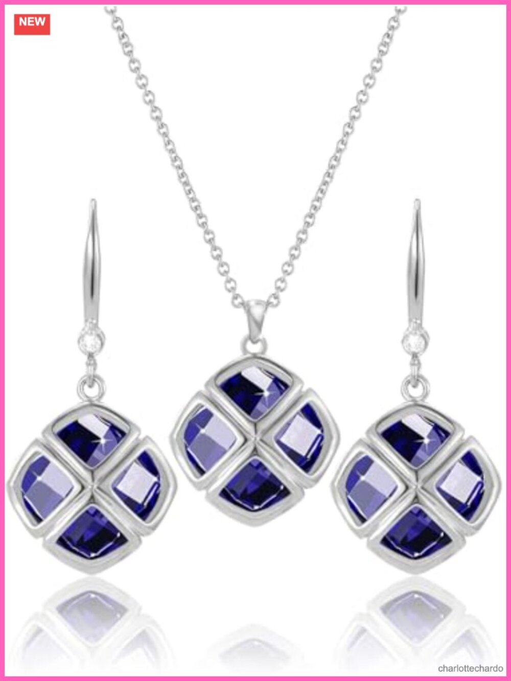 14K Gold Plated Crystal Necklace Earrings Set for Women